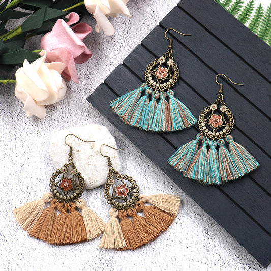 Bohemian tassel earrings long geometric alloy earrings