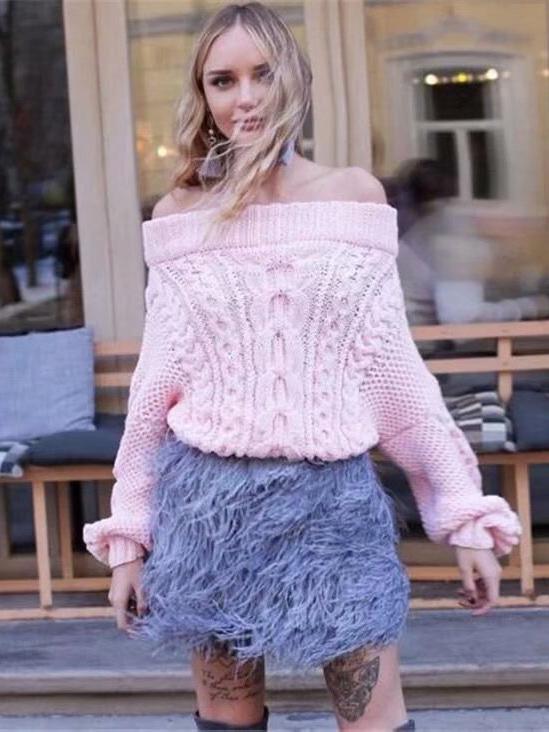 Knitting Loose Solid Color Sweater Tops