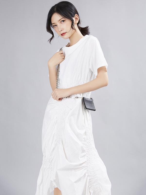 Summer Asymmetric Solid Ruffled Dress