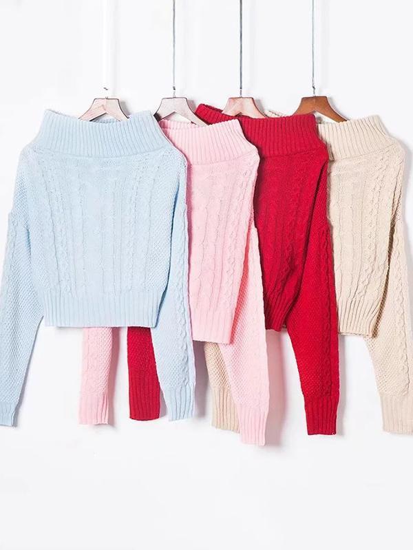 Knitting Loose Solid Color Sweater Tops