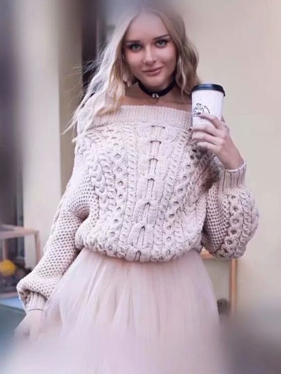 Knitting Loose Solid Color Sweater Tops