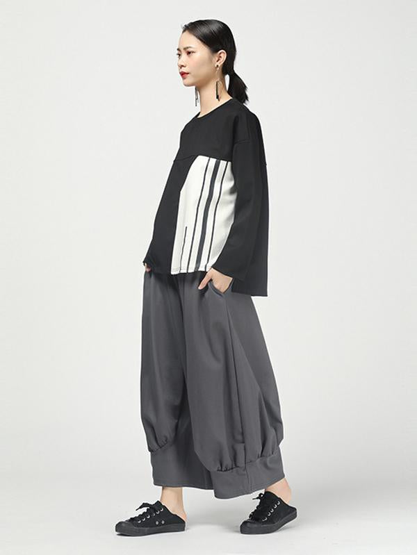 Solid Color Pleated Wide-Leg Culottes