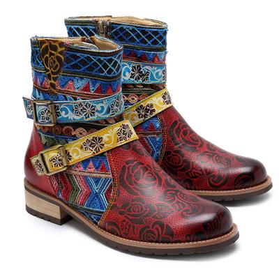 Bohemian new casual retro ethnic style leather boots