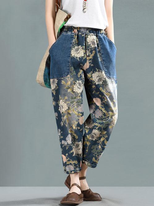 Retro Floral Embroidered Harem Pants