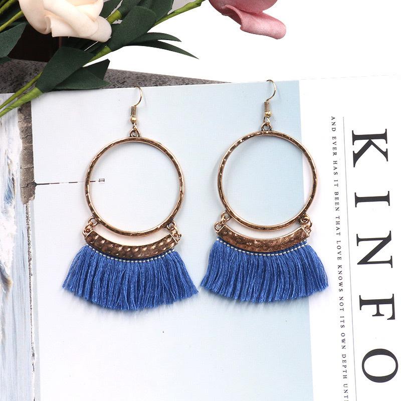 Large circle earrings gold old alloy long tassel pendant Earrings Wholesale