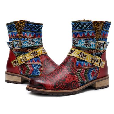 Bohemian new casual retro ethnic style leather boots