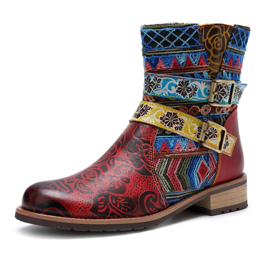 Bohemian new casual retro ethnic style leather boots