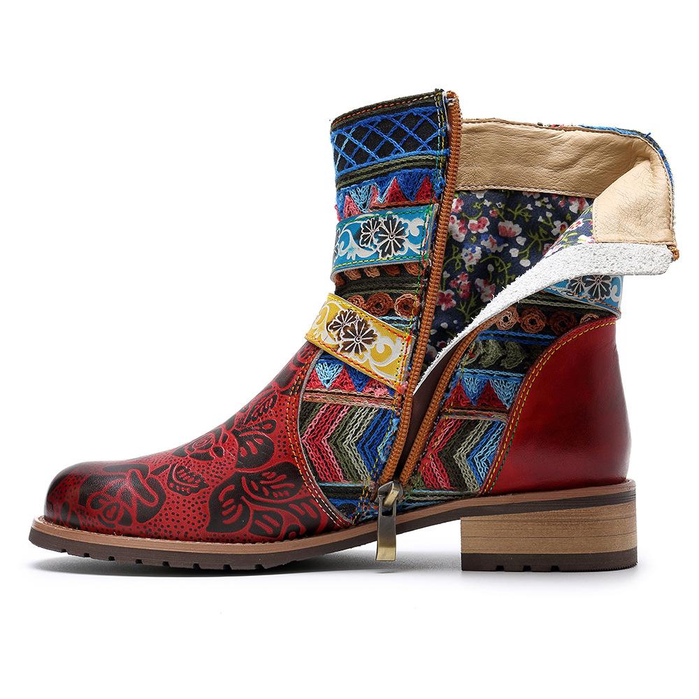 Bohemian new casual retro ethnic style leather boots