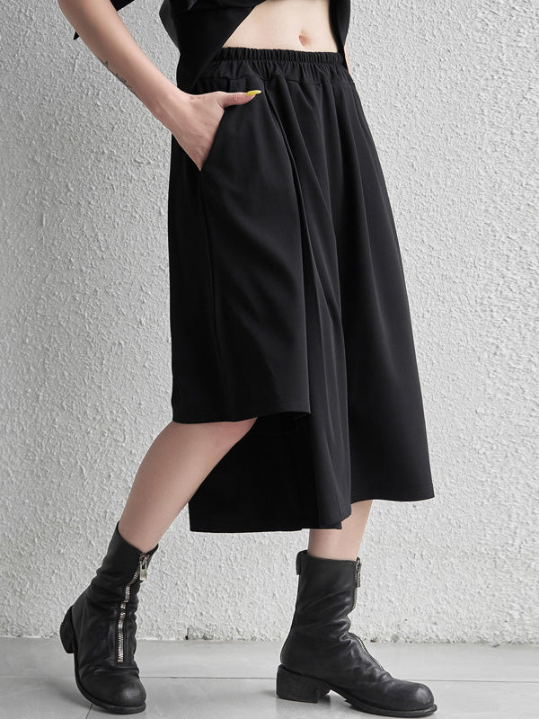 Cool Girl Black Asymmetric Elastics Wide Leg Pants