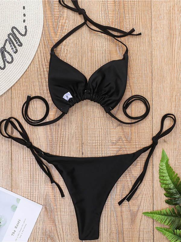 Embellished Triangle Split Bikini Swimsuit