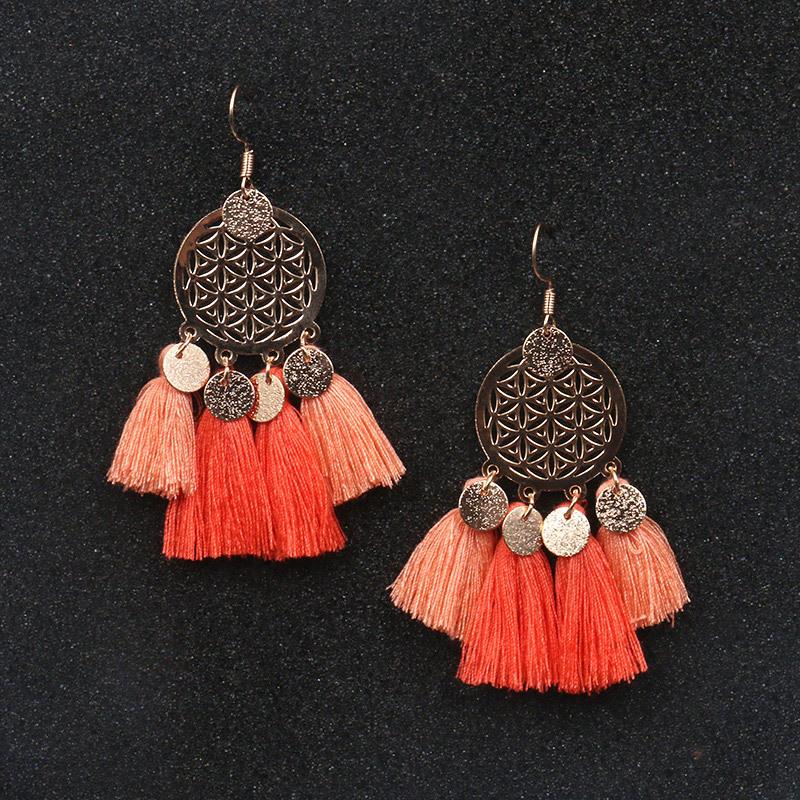 Hot tassel fashion gold round hollow Bohemian jewelry Earrings Wholesale