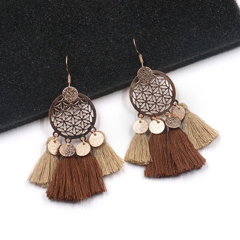 Hot tassel fashion gold round hollow Bohemian jewelry Earrings Wholesale