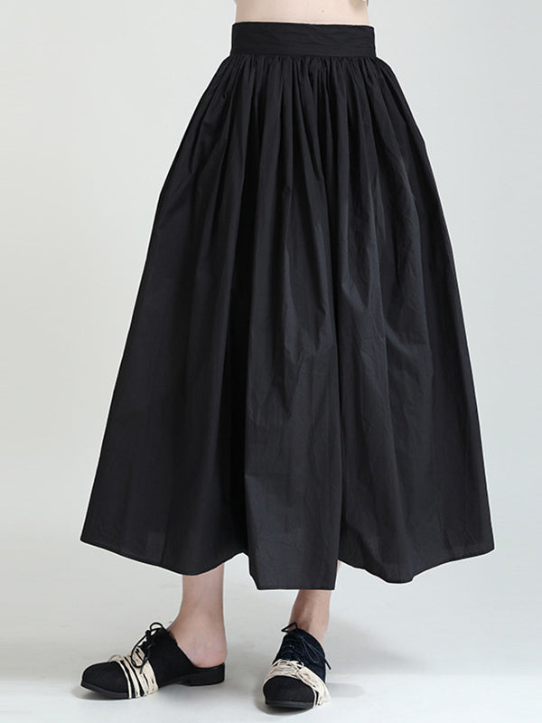 Urban Solid Color Split-Joint Mesh Pleated A-Line Skirt