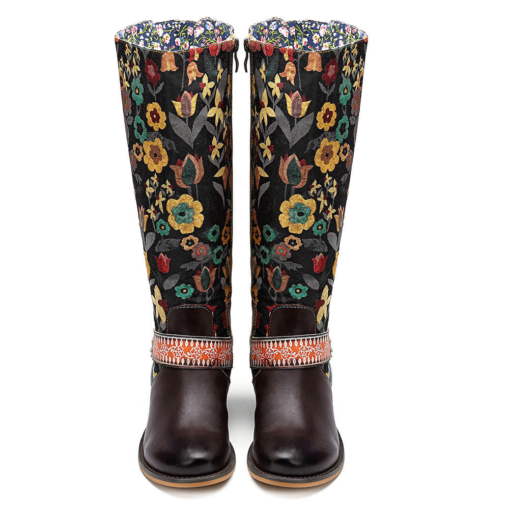 Leisure retro-national style leather boots and Knee Boots