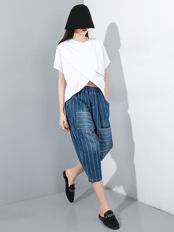 Striped Elastic Waist Design Harem Pants