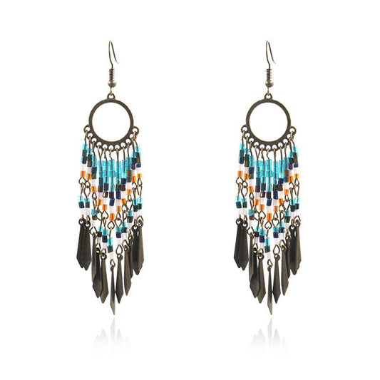 Fashion Round Cutout Creative Beizhu Tassel Bohemian Earrings