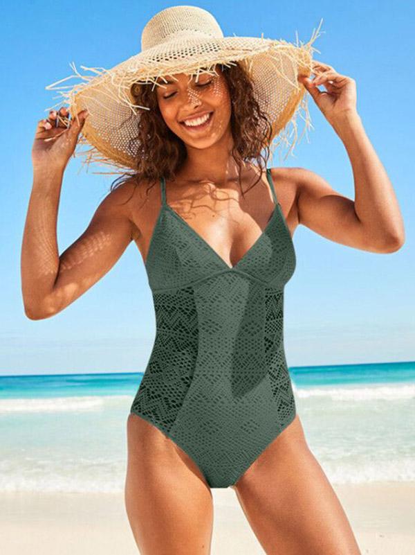 Sexy Spaghetti-Neck Hollow Backless Lace One-Piece Swimwear