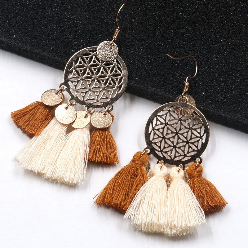 Hot tassel fashion gold round hollow Bohemian jewelry Earrings Wholesale