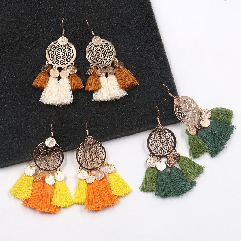 Hot tassel fashion gold round hollow Bohemian jewelry Earrings Wholesale