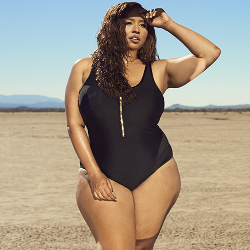 Large swimsuit with front zipper fat ONE-PIECE SWIMSUIT