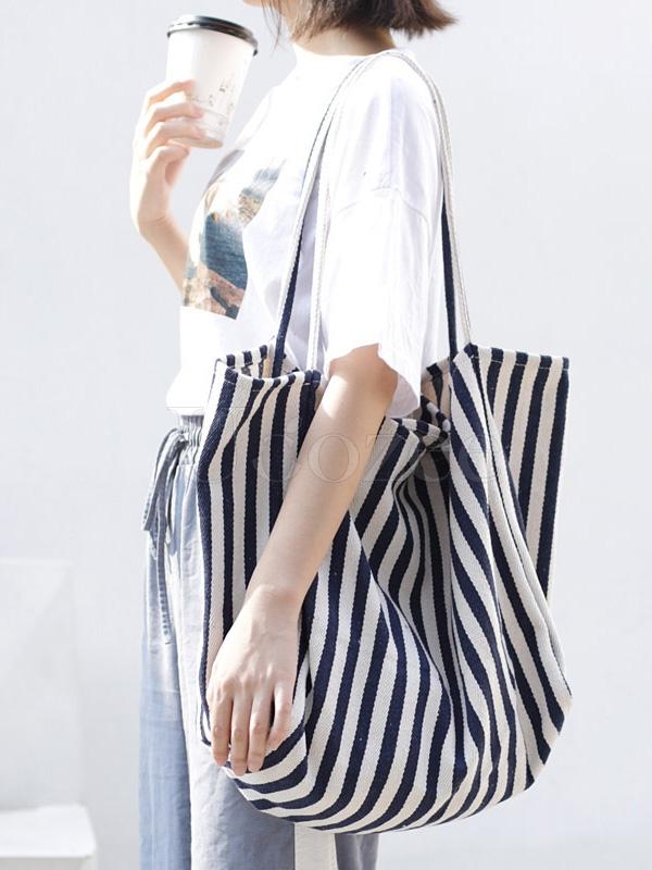 Simple Striped Canvas Shoulder Bag