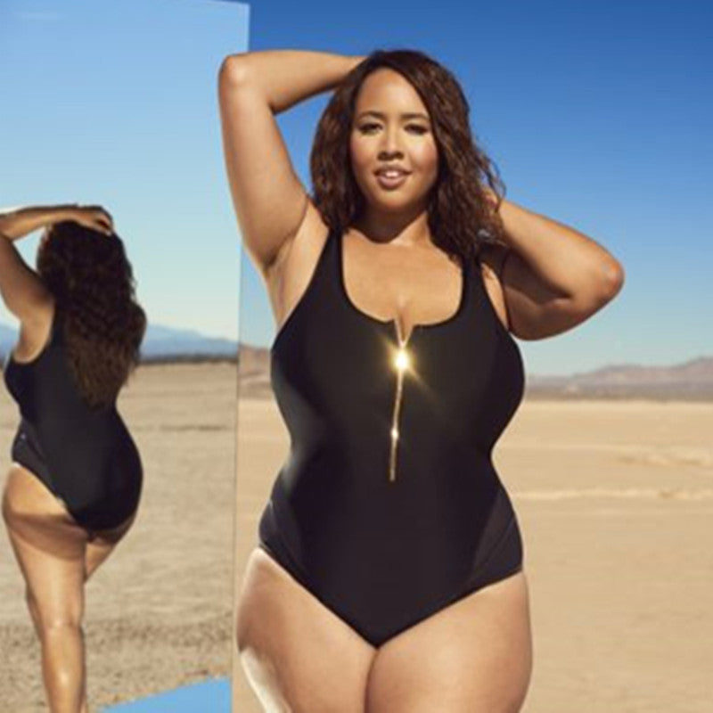 Large swimsuit with front zipper fat ONE-PIECE SWIMSUIT