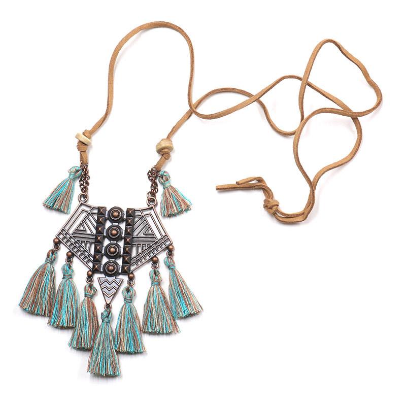 Openwork RetroTassel Geometric Pendant Necklace