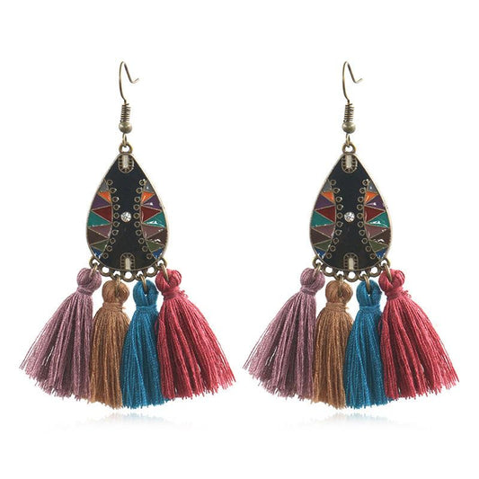 Retro exaggerated bohemian tassel earrings