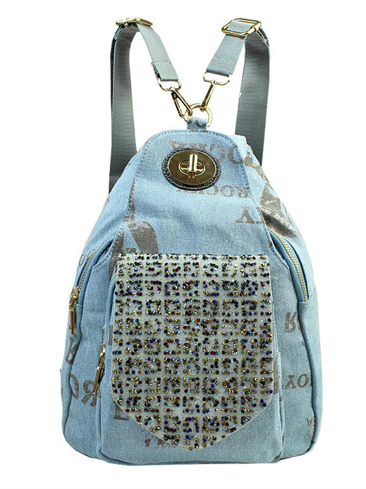 Denim printed diamond backpack