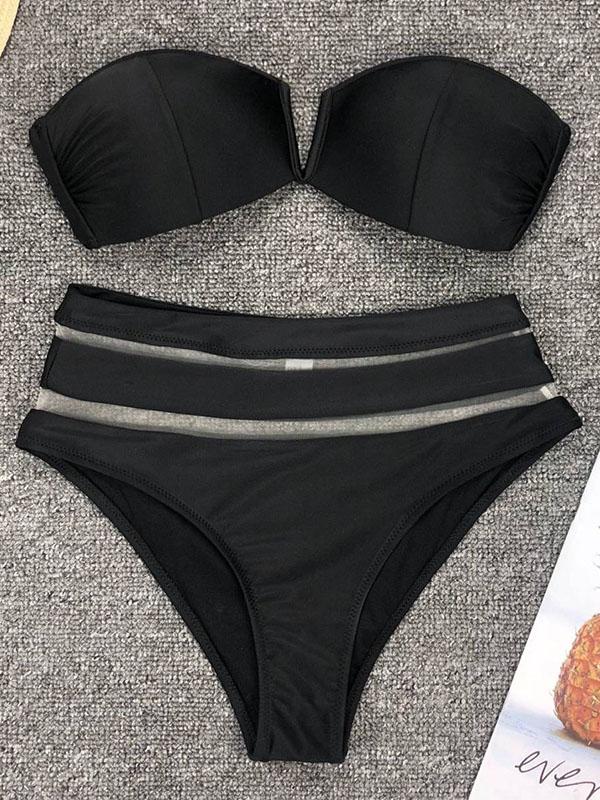 V Wired Gauze High Waisted Bikini Set