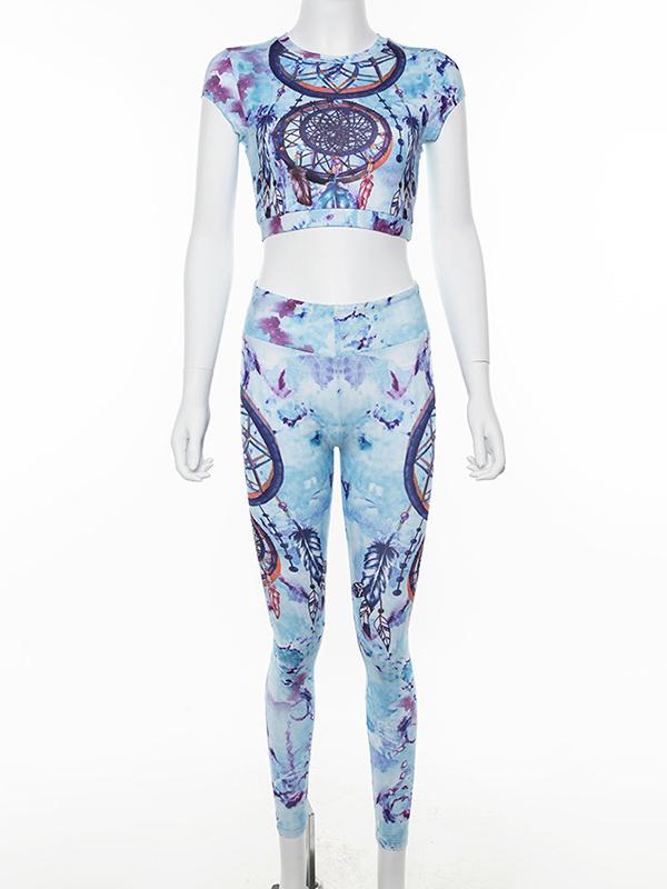 Digital Print Crop Tee And Leggings Suits