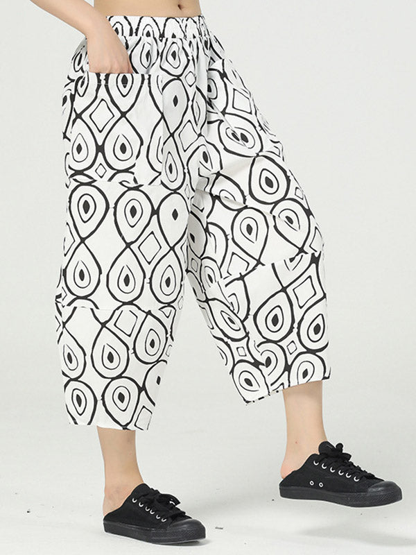 Original Asymmetric Printed Wide Leg Loose Pants