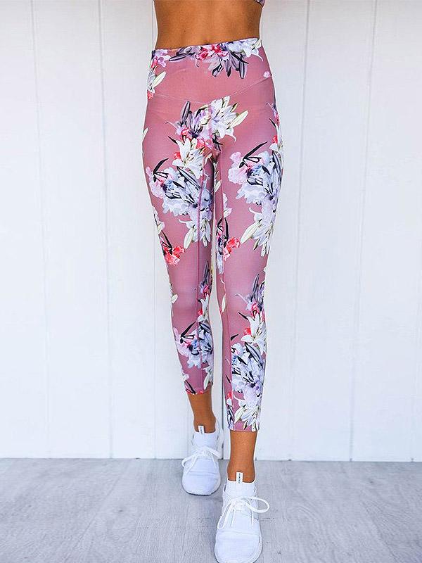 Flower Printed Sports Bra And High Waist Leggings Suits