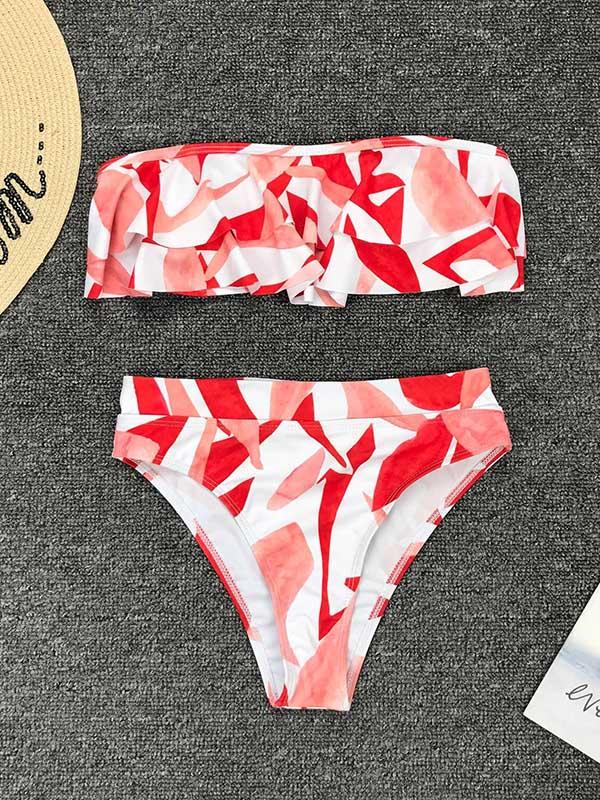 Geometry Of The Printing Ruffled Bikini Swimsuit