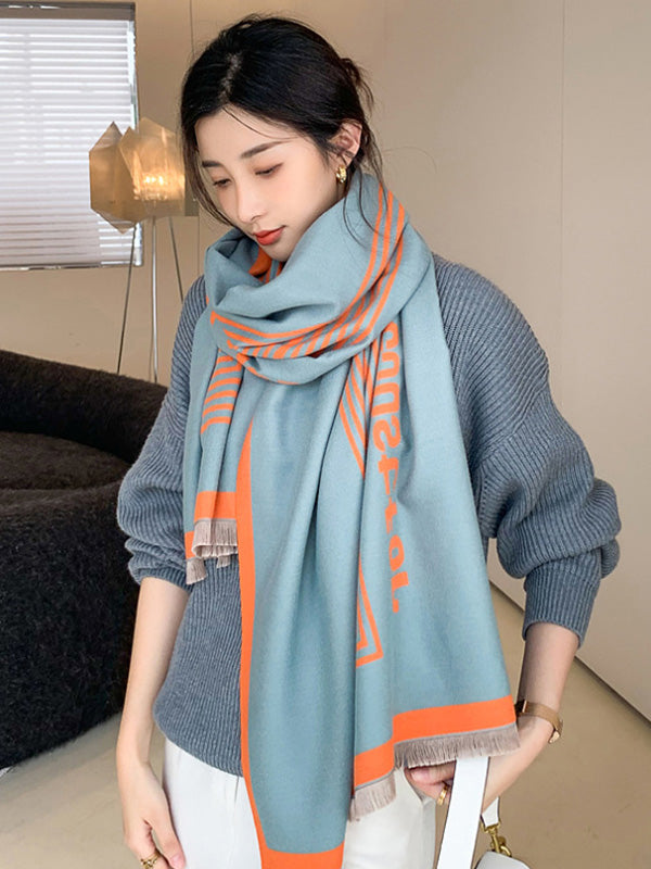 Urban Contrast Color Jacquard Shawl&Scarf