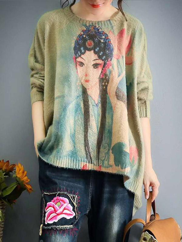 Beijing Opera Knitting Batwing Sleeves Dyed Sweaters