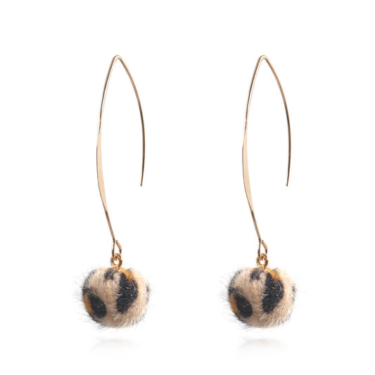 Leopard hair ball earrings