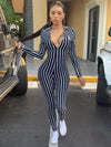 Striped V-neck Fitness Jumpsuits