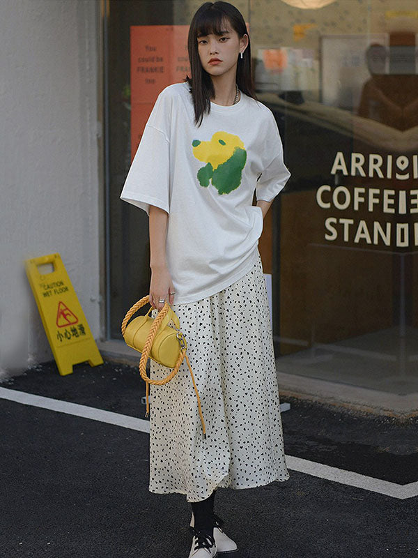 Oversized Contrast Color Dog Printed T-Shirt