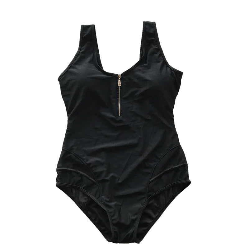 Large swimsuit with front zipper fat ONE-PIECE SWIMSUIT