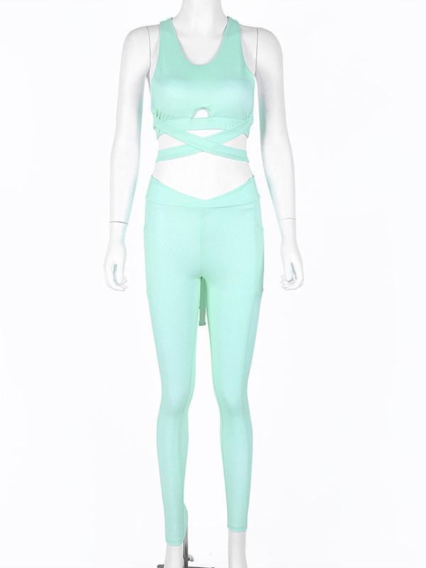 Solid Bandage Tee And Leggings Suits