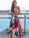 Printed Spaghetti-neck Belted Maxi Dress
