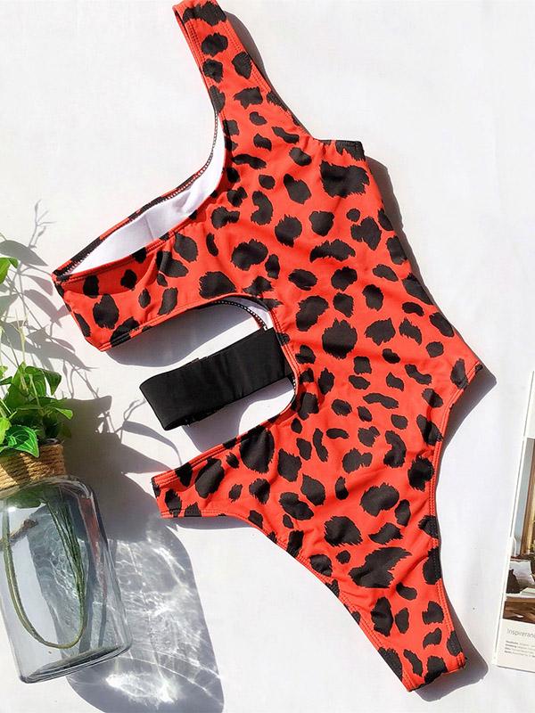 One-Shoulder Hollow Waist Buckle One-Piece Swimwear