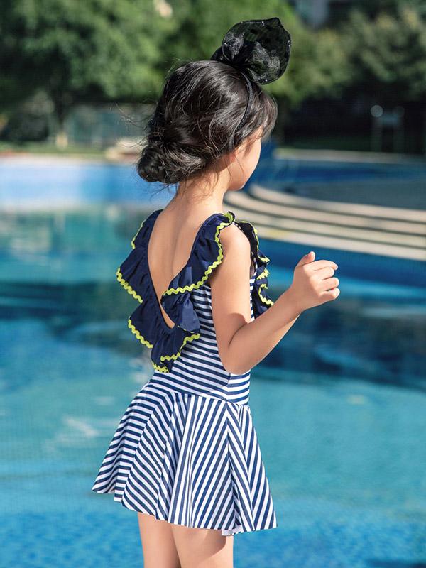 AONIHUA Ruffled Stripes Dress Swimwear