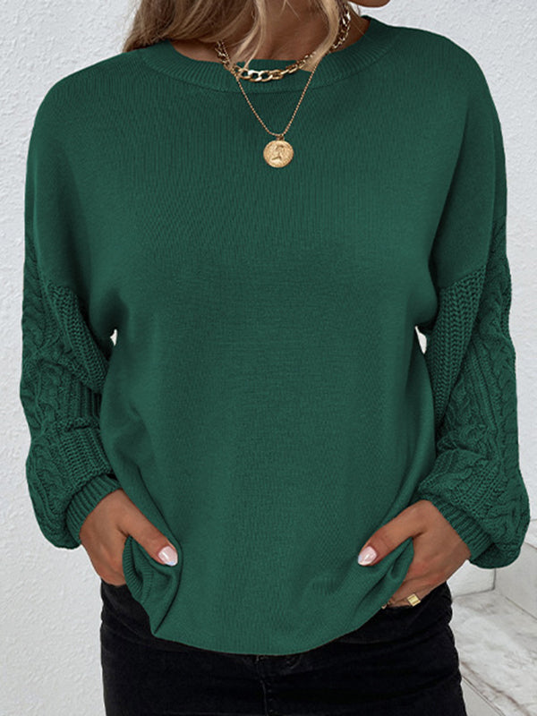 Knitted Twist Long Sleeves Solid Color Round-Neck Sweater Tops