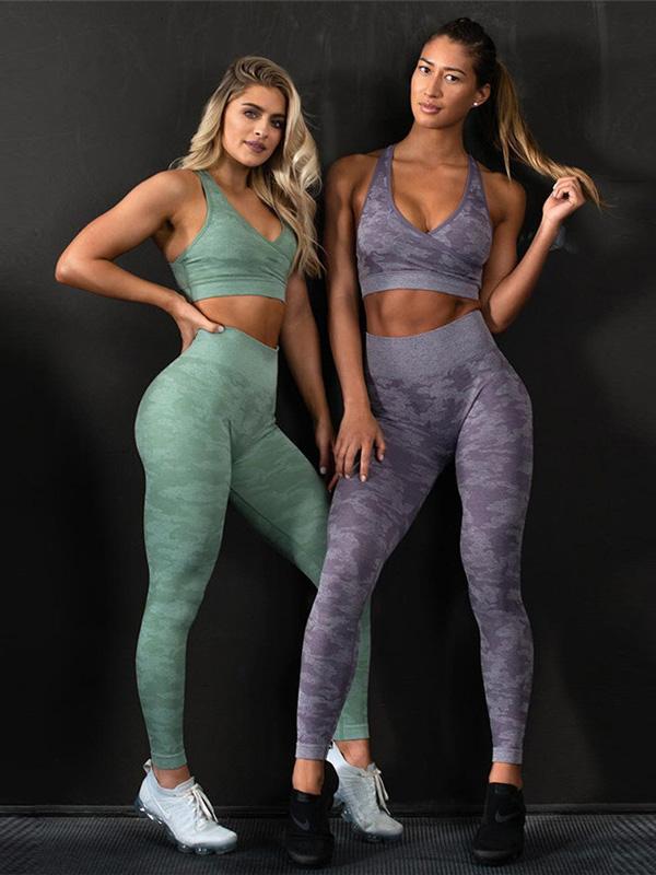 Criss Cross Printed Tanks And Leggings Yoga Suits