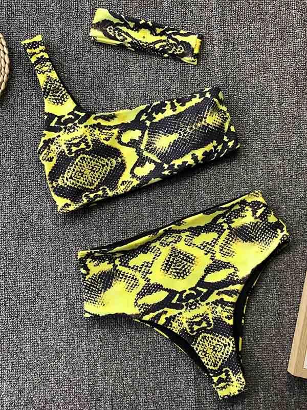 High Waisted One Shoulder Bikini Set