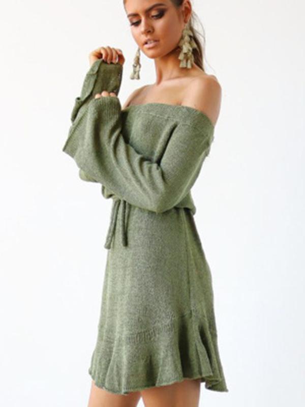 Off-the-shoulder Bandage Puff Sleeves Mini Dress