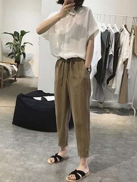 Ramie Cotton Plus Size Strap Loose Harem Pants