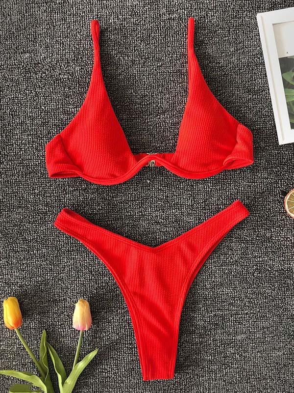 Sexy Spaghetti-Neck Padded Triangles Bikini Swimsuit